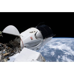 The SpaceX Crew Dragon spacecraft, with its nose cone open, is pictured docked to the Harmony module’s forward international docking adapter. Credits: NASA