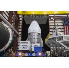The SpaceX Dragon spacecraft rests in the hangar at NASAs Kennedy Space Centers Launch Complex 39A
Credits: SpaceX