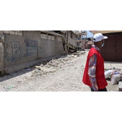 Save the Children Haiti field manager Carl-Henry Petit-Frre tours earthquake-affected areas in Les Cayes, Haiti in August 2021.