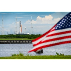 NASA’s Space Launch System (SLS) rocket with the Orion spacecraft aboard is seen atop the mobile launcher at Launch 39B at NASA’s Kennedy Space Center in Florida.
Credits: NASA/Eric Bordelon