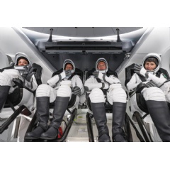 The SpaceX Crew-4 astronauts are seated inside the Dragon The commercial crew quartet (from left) are Mission Specialist Jessica watkins, Pilot Robert Hines, Commander Kjell Lindgren, and Mission Specialist Samantha Cristorforetti.
Credits: SpaceX