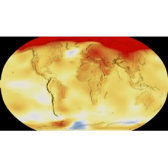 This NASA visualization shows global temperature anomaly (changes from an average) data from 2017 to 2021. Higher-than-normal temperatures are shown in red, and lower-than-normal are shown in blue.
Credit: NASA