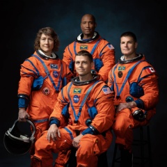 The crew of NASA’s Artemis II mission (left to right): NASA astronauts Christina Hammock Koch, Reid Wiseman (seated), Victor Glover, and Canadian Space Agency astronaut Jeremy Hansen.
Credits: NASA
