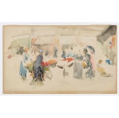 “Flower Market: Dieppe,” James McNeill Whistler, 1880s, Watercolor on paper, H x W: 12.8 x 21 cm (5 1/16 x 8 1/4 in), Credit: James McNeill Whistler/Freer Gallery of Art, Smithsonian Institution, Washington, D.C.: Gift of Charles Lang Freer