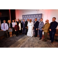 2023 Gramling Award winners pose with AP President and CEO Daisy Veerasingham at the Staff Recognition Awards dinner in New York. (AP Photo/Jason DeCrow)