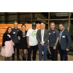 Grubhub CEO Howard Migdal and The Hatchery/ICNC Chief Strategy & Incubation Officer Natalie Shmulik with Grubhub x The Hatchery’s private kitchen winners © 2023 Galdones Photography