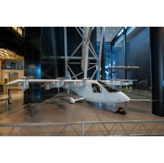 The Wisk Gen 3 aircraft on display at the National Air and Space Museum’s Steven F. Udvar-Hazy Center.