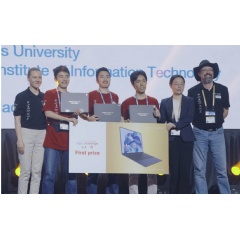 The Tokyo trio celebrating victory in the ICPC Challenge