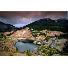 The abandoned Yellow Pine Pit at the historical Stibnite Mining District