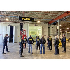 Owner and President Patrick Connell shows off the new paint shop to the Delaware Truck Refinishers’ team.