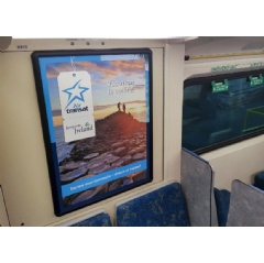 Ad highlighting vacations on the island of Ireland on GO trains in Toronto.