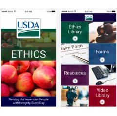 Screenshots of new USDA Ethics App, as unveiled by Agriculture Secretary Sonny Perdue.