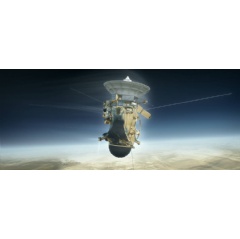NASA’s Cassini spacecraft is shown during its Sept. 15, 2017, plunge into Saturn’s atmosphere in this artist’s depiction.