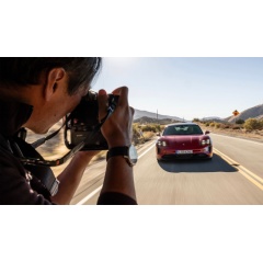 Taycan GTS Sport Turismo, Los Angeles, 2021, Porsche AG
Taycan GTS Sport Turismo: CO₂ emissions combined (WLTP) 0 g/km, Electric power consumption* combined (WLTP) 24.1 – 21.0 kWh/100 km. (See complete caption below)