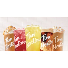 From left to right, our Caramel Iced Capp, Strawberry Watermelon Real Fruit Quencher, Passionfruit Tea Lemonade Quencher, Roasted Hazelnut Cold Brew topped with Espresso infused Cold Foam and HERSHEY’S S’Mores Iced Capp.