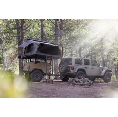 The Jeep®-branded Edition by ADDAX Overland Trailer is rugged, lightweight and compact enough to follow a Jeep Trail-Rated vehicle over the most demanding terrain (see complete caption below)