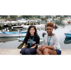 EPP/MSI Center Students T’Kiyah Reeves and Pa-Shun Hawkins, at Eel Pond in Woods Hole, Massachusetts July 2021. (T’Kiyah Reeves)