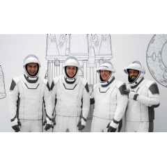 Aug. 11, 2022) --- The four crew members who comprise the SpaceX Crew-6 mission pose for a photo in their spacesuits during a training session at the companys headquarters in Hawthorne, California. (See complete caption below)