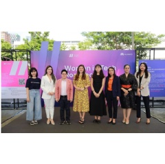 Thai female engineers pose for a picture at the 