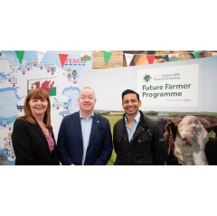 Harper Adams University Vice-Chancellor, Professor Ken Sloan with Tescos Chief Product Officer, Ashwin Prasad and Lesley Griffiths MS, Minister for Rural Affairs and North Wales
