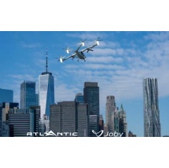 Jobys all-electric aircraft in flight above New York City in November 2023. Joby Aviation photo