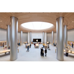 The Forum, featuring a large video wall in the center, serves as a space for learning and inspiration through free Today at Apple sessions.