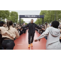 Victory Mode Tour launch. Football icon Kylian Mbapp and his foundation IBKM kicked off Nikes Victory Mode tour by hosting a multi-sport event for young athletes in front of the Nike House of Innovation in Paris on May 5, 2024.
