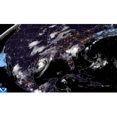 A satellite image of Beryl approaching land on the Texas coast in the Gulf of Mexico taken by NOAAs GOES-16 (GOES East) satellite at 11:56 PM (EDT) on July 7, 2024. (Image credit: Beryl approaches Texas coast.)

