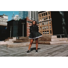 Naomi Osaka. Nike united Naomi Osaka and fashion designer Yoon Ahn to create one-of-a-kind day and night competition kits (in green and black, respectively) for Osaka’s return to the U.S. Open.