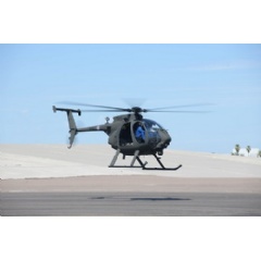 Shown here, the first AH-6 Little Bird light attack helicopter for the Royal Thai Army takes flight for the first time at Boeing’s Mesa, Ariz. site. (Boeing photo)