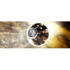 
An artists illustration of Orion crew module entering the Earths atmosphere.