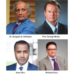 Pictured (clockwise from top left): Dr. Sivaguru S. Sritharan, Prof. George Mentz, Suren Siva, and Nicholas Drury — the core leadership team shaping QuantSafe™, an AI-powered portfolio optimization platform built for institutional resilience.